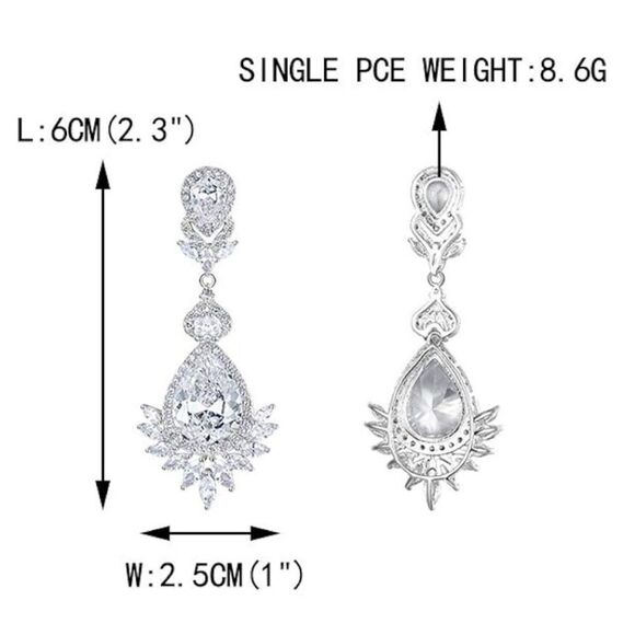 Silver with White Diamond Cubic Zirconia Vintage Style Chandelier Post Earrings - Picture 5 of 6